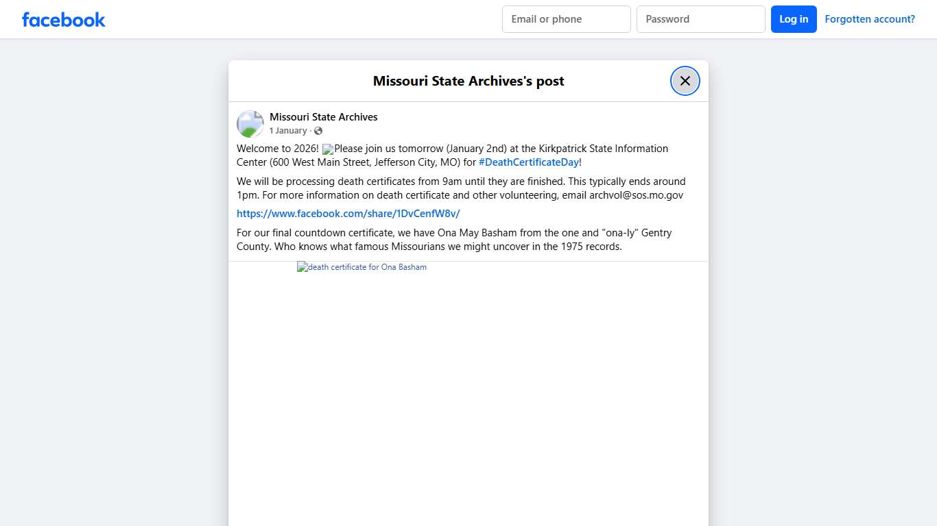 Welcome to 2026! 🥳Please join us... - Missouri State Archives Facebook