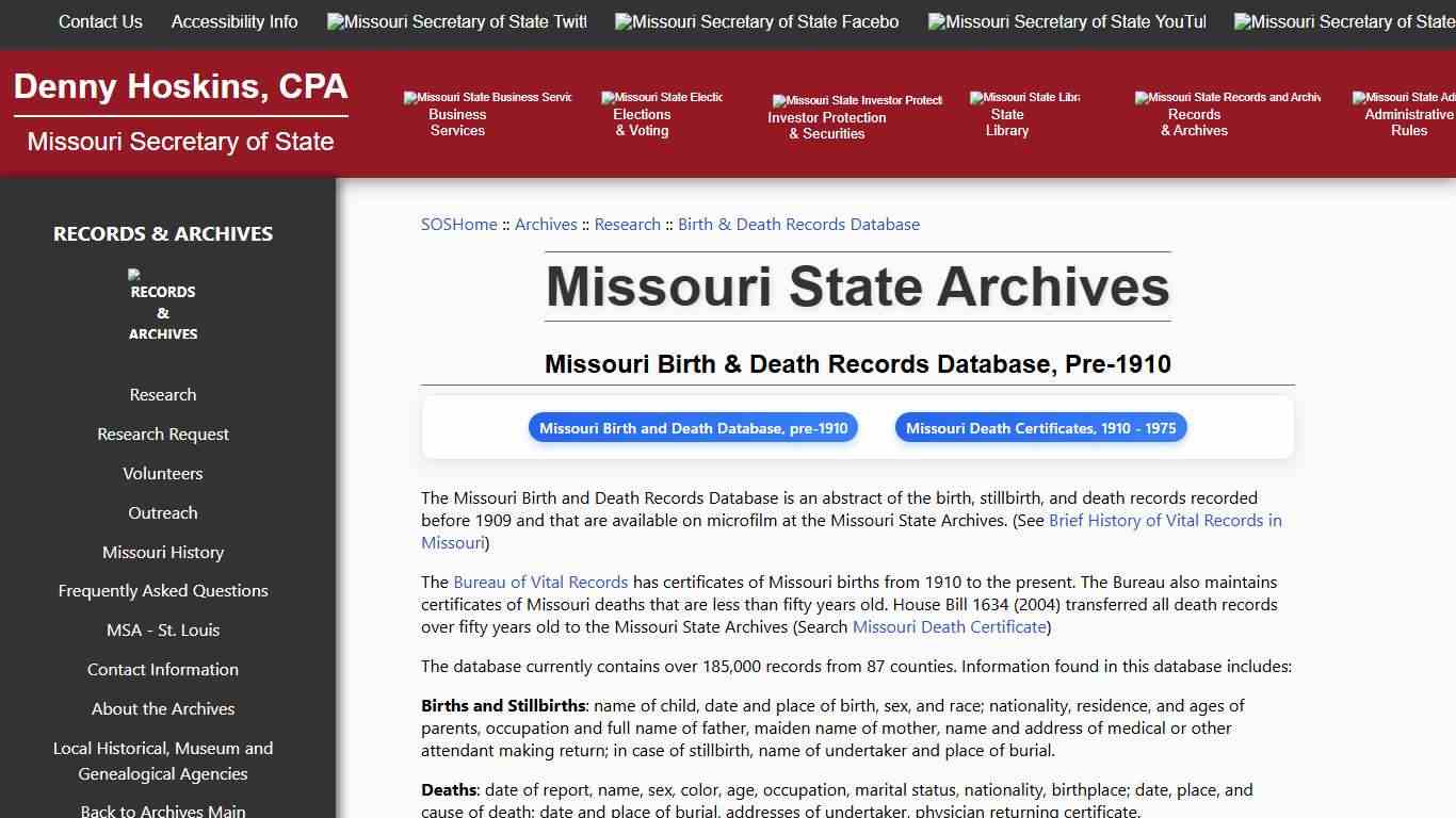 Missouri Digital Heritage : Birth and Death Records