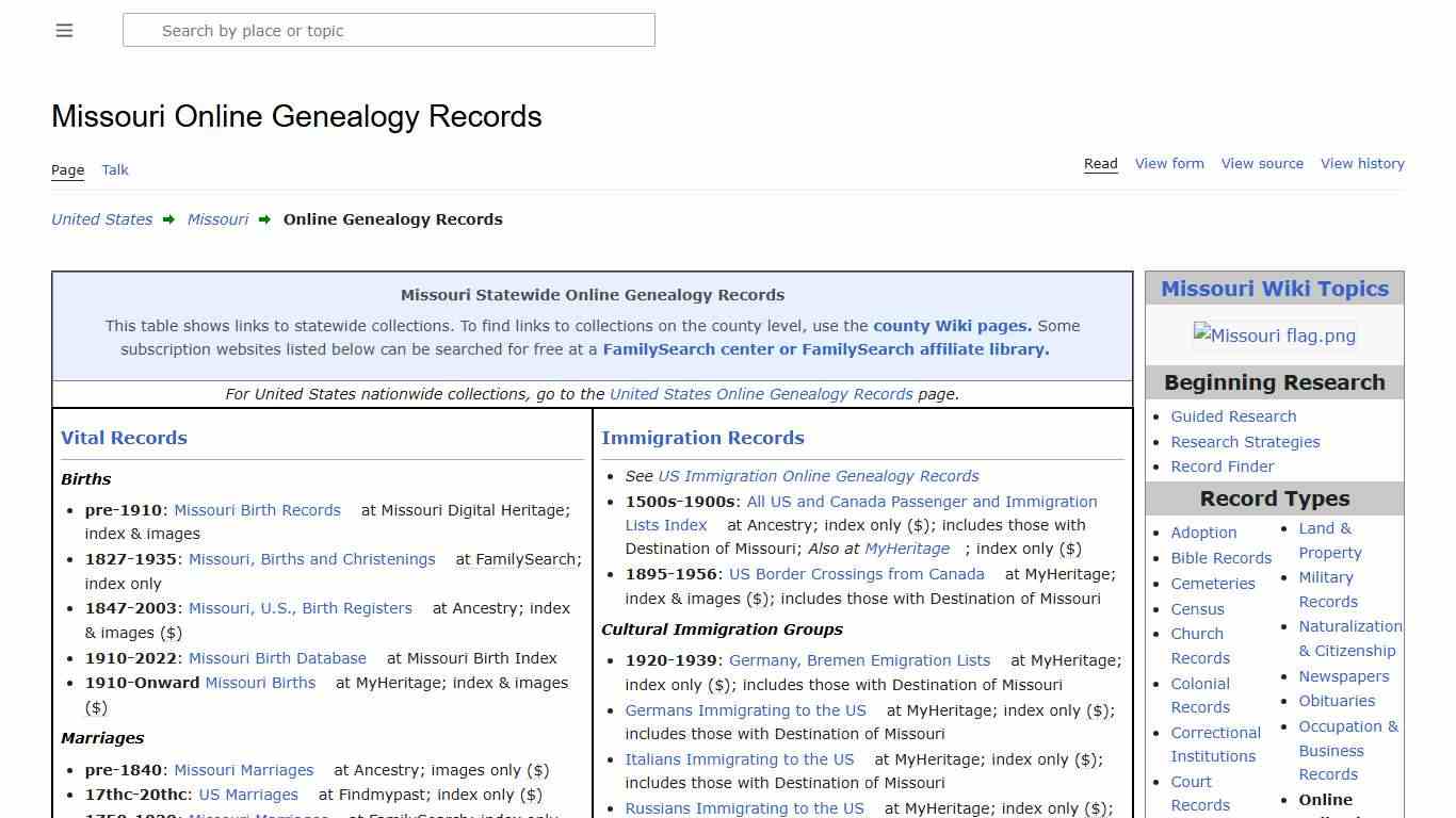 Missouri Online Genealogy Records • FamilySearch
